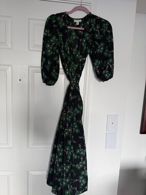 Topshop Black Maxi Dress with Green Floral Print